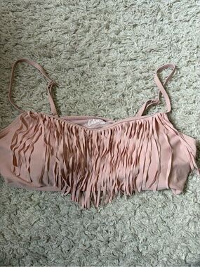 Cabana De Sol Pink Fringe Bikini Top